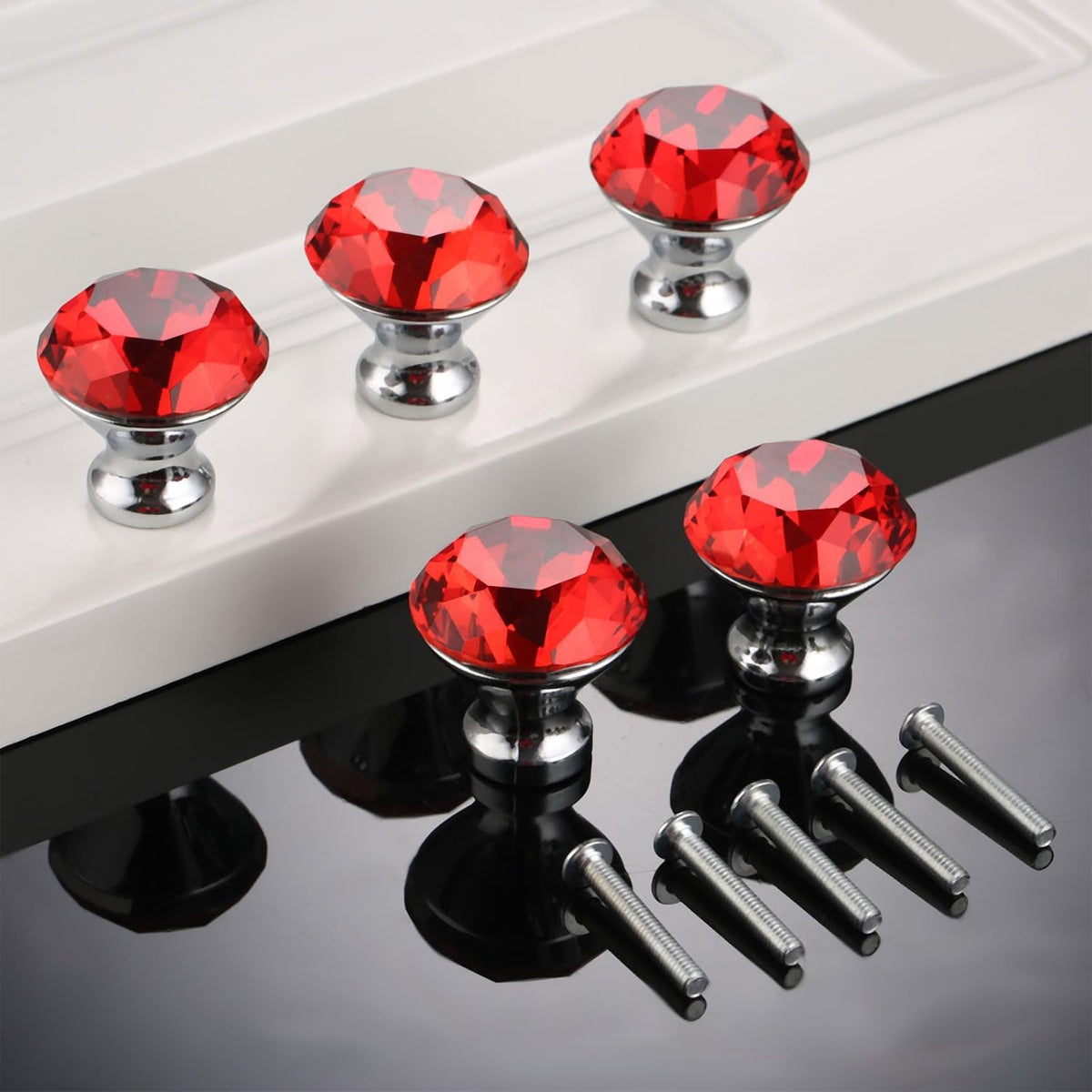 Red Crystal & Zinc Alloy Cupboard & Cabinet Knob 30mm/40mm 10pcs