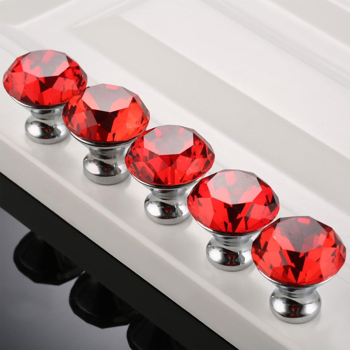 Red Crystal & Zinc Alloy Cupboard & Cabinet Knob 30mm/40mm 10pcs