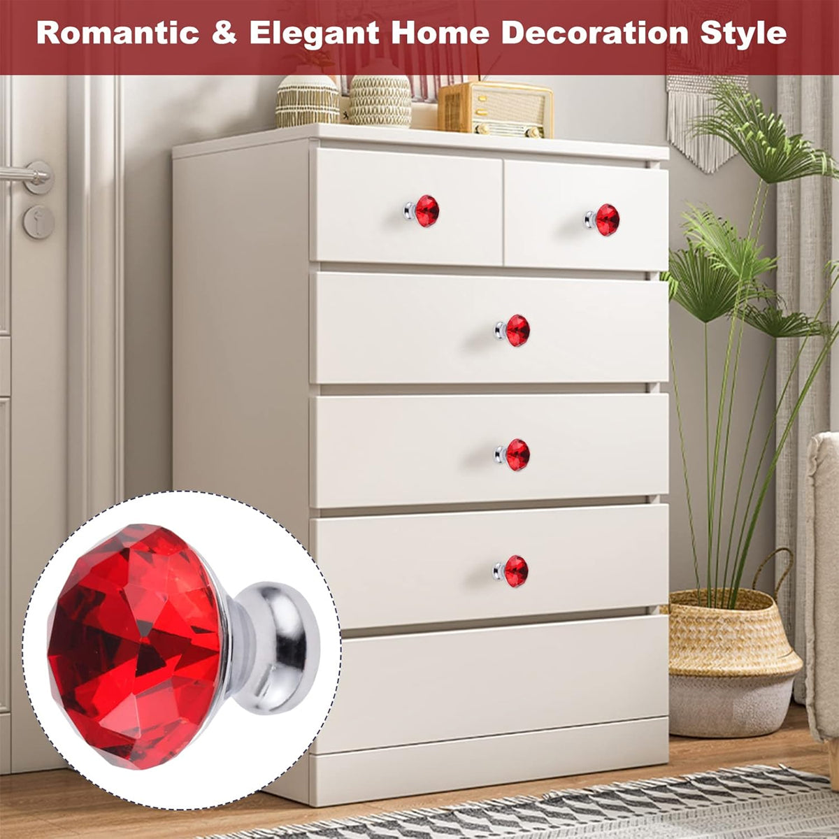 Red Crystal & Zinc Alloy Cupboard & Cabinet Knob 30mm/40mm 10pcs