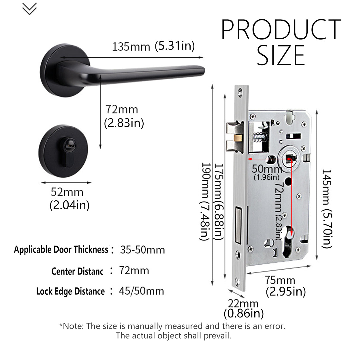 Zinc Alloy Interior Lever Handle Lock Set 135mm Copper Core - Black Nickel