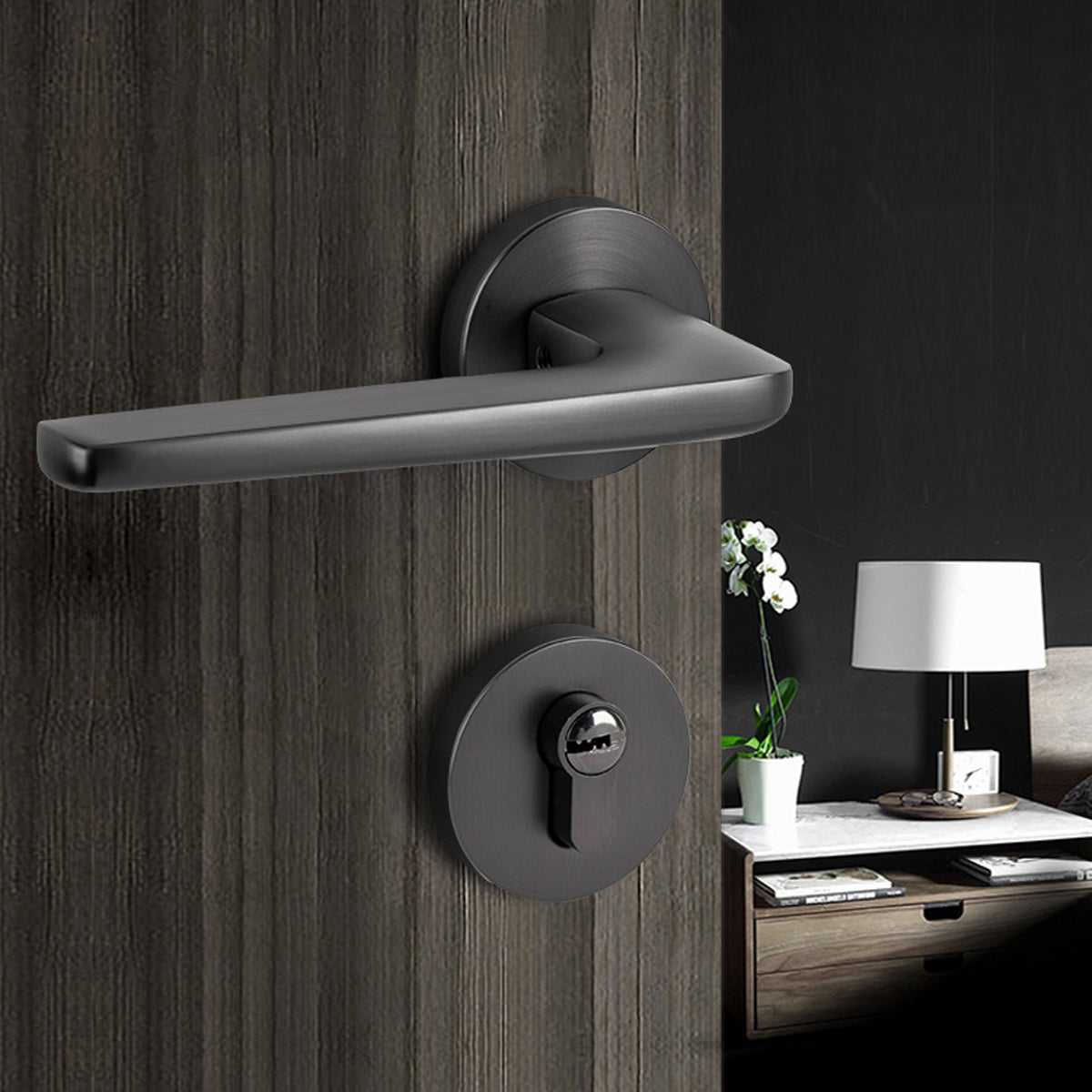 Zinc Alloy Interior Lever Handle Lock Set 135mm Copper Core - Black Nickel