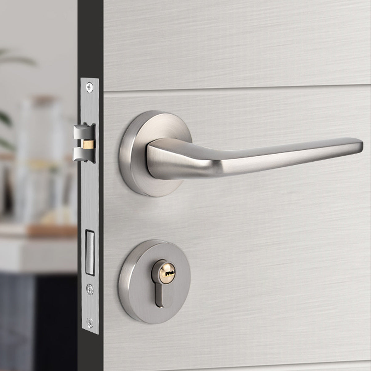 Silver Zinc Alloy Interior Lever Handle Lock Set 135mm