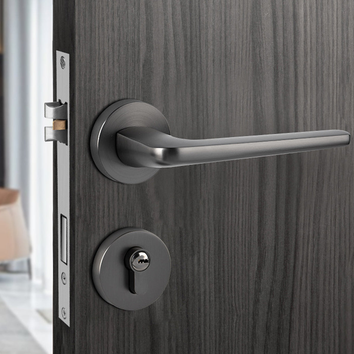Zinc Alloy Interior Lever Handle Lock Set 135mm Copper Core - Black Nickel