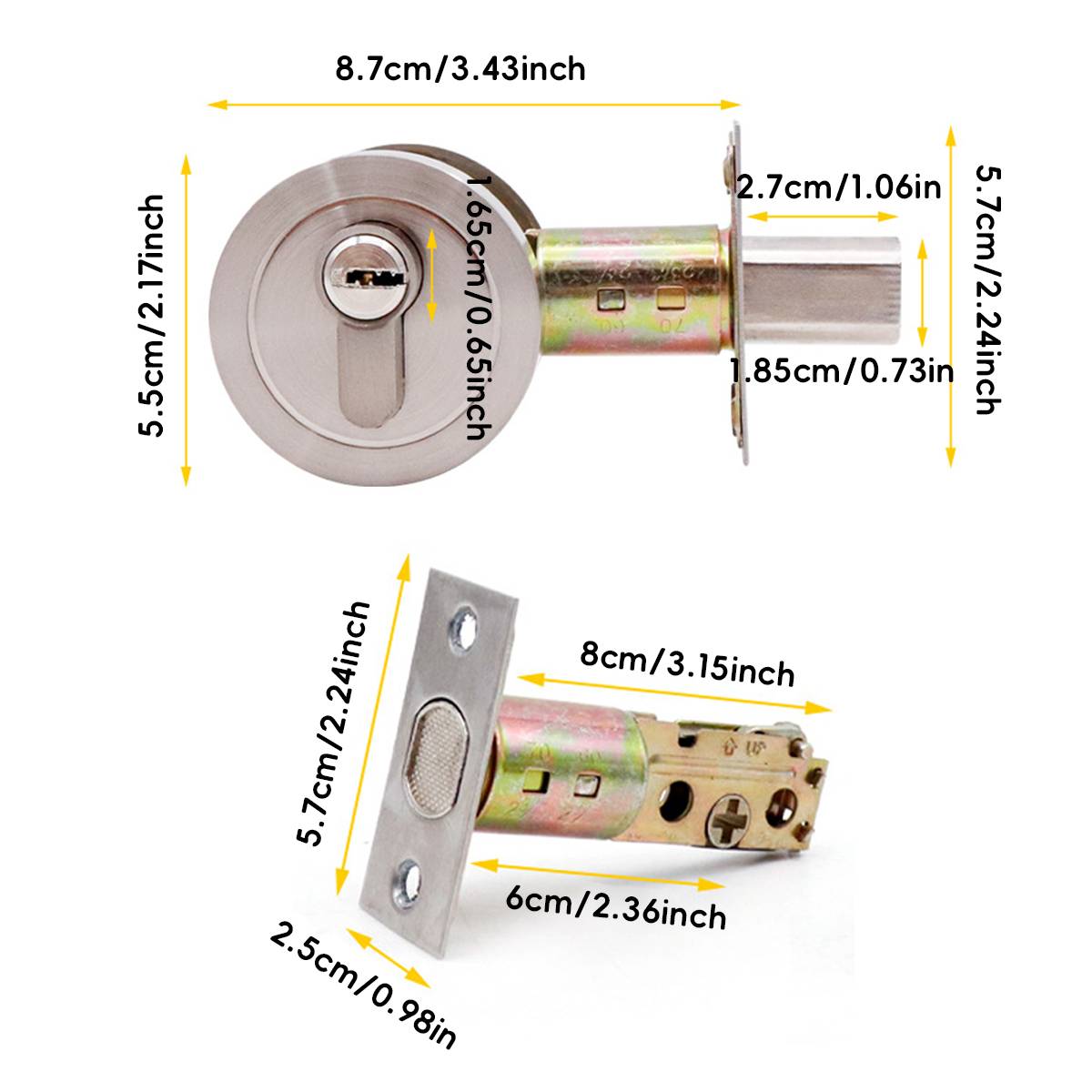 Plain Zinc Alloy Double-Sided Door Lock With Brass Core