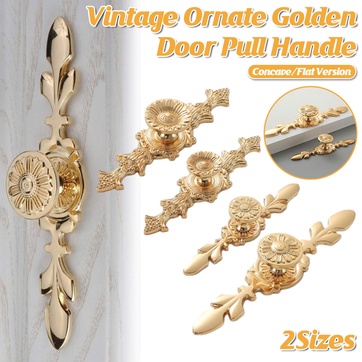 Gold Finish Copper Cabinet Handle with Carved Design