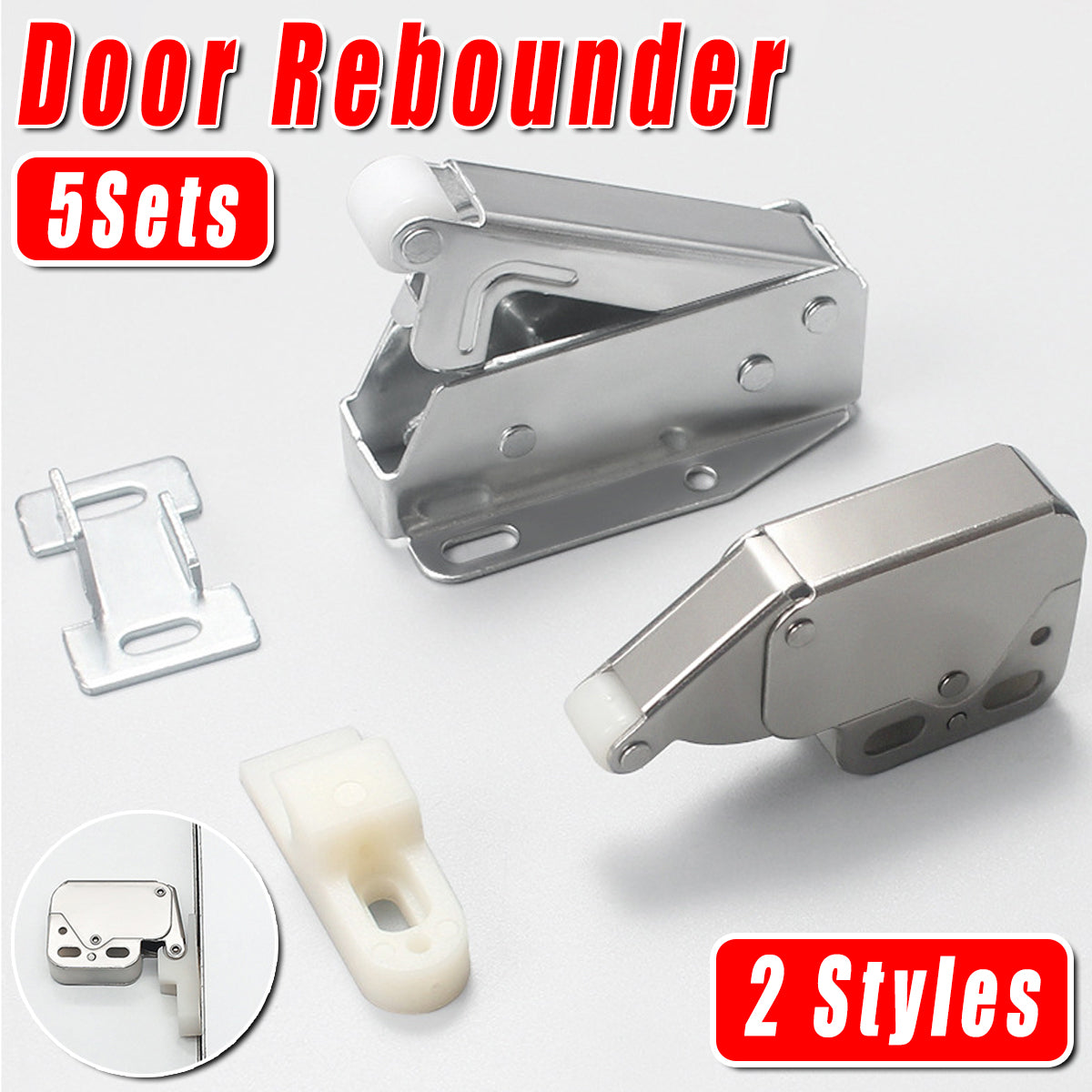 Silver Nickel-Plated Steel V-Shape Cabinet Rebound Latch Set