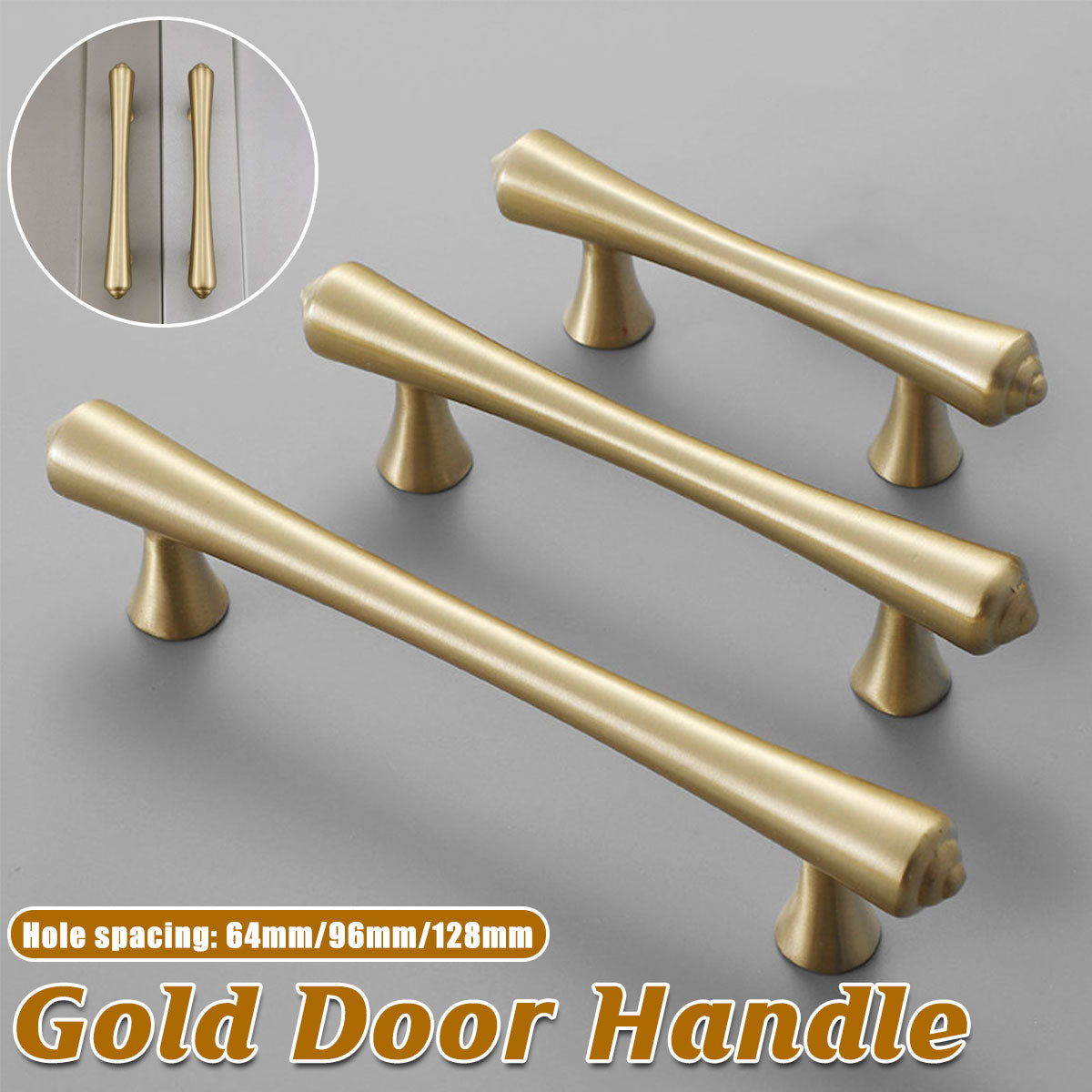 Gold Pure Copper Door Handle with 64, 96, 128mm Options