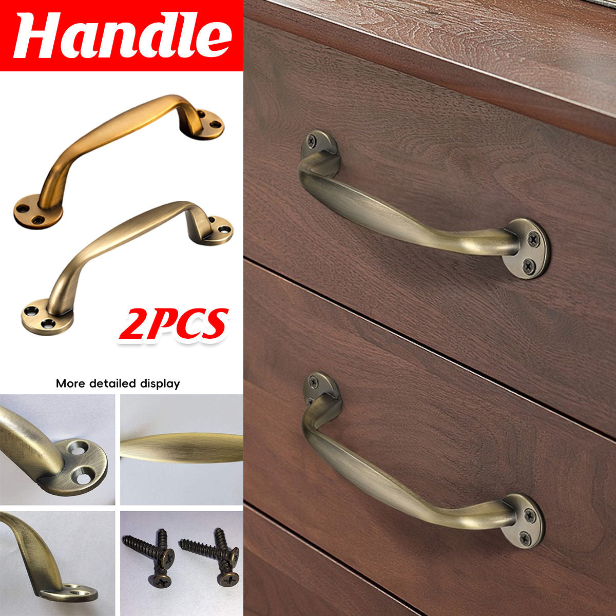 2 Pcs Antique Brass Cabinet Handles with Screws