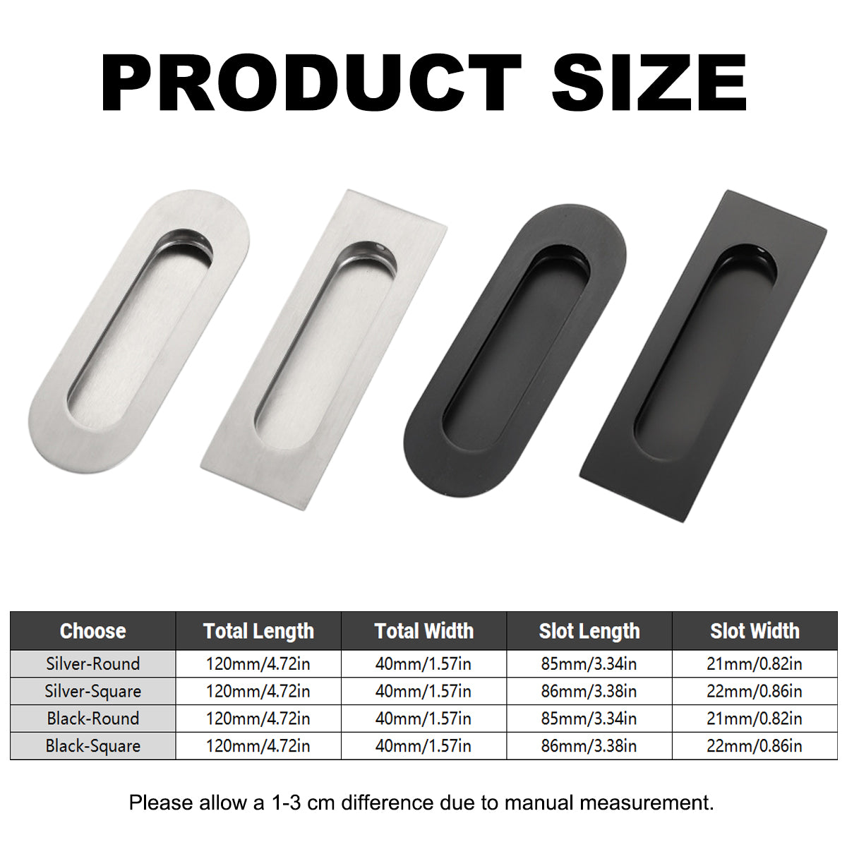 2 Shapes Silver Stainless Steel Flush Pull For Cabinet & Door 120mm x 40mm