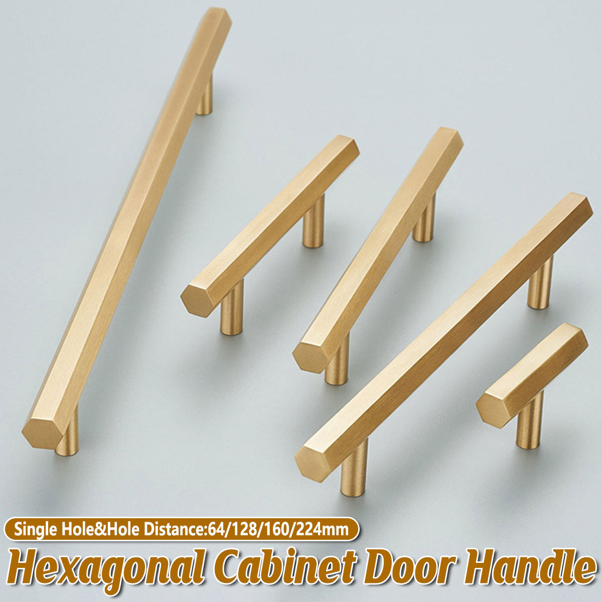 Hexagonal Gold Alloy Cabinet Handle with 64–224mm Options