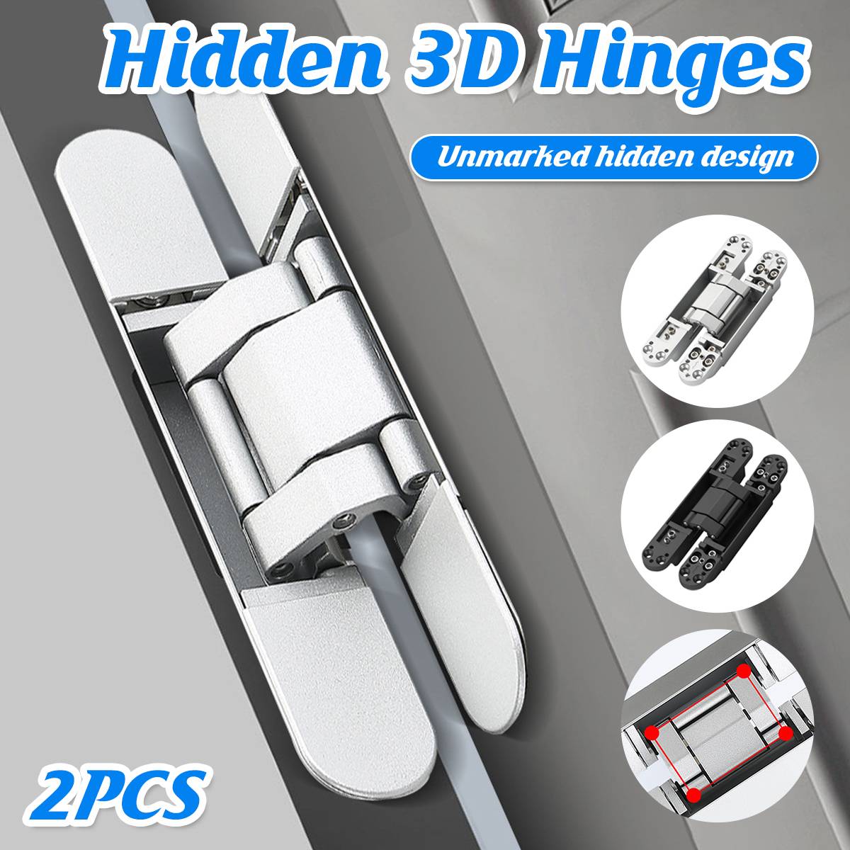 2Pcs Metal Concealed 3D Door Hinge for Door Furniture