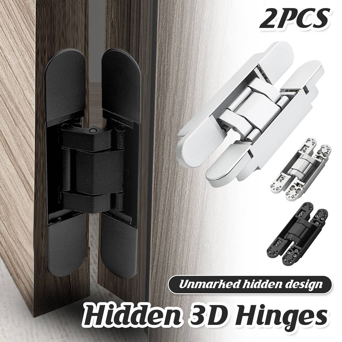 2Pcs Metal Concealed 3D Door Hinge for Door Furniture