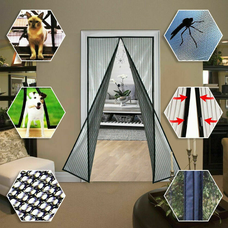 Black Magnetic Closure Mesh Screen Door Fly Curtain