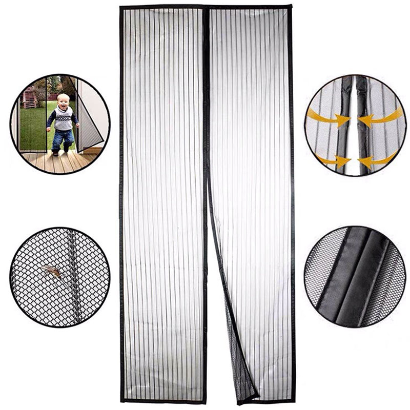 Black Magnetic Closure Mesh Screen Door Fly Curtain