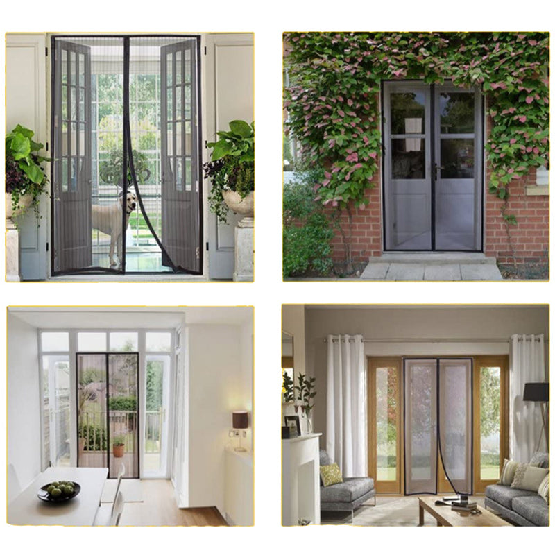 Black Magnetic Closure Mesh Screen Door Fly Curtain