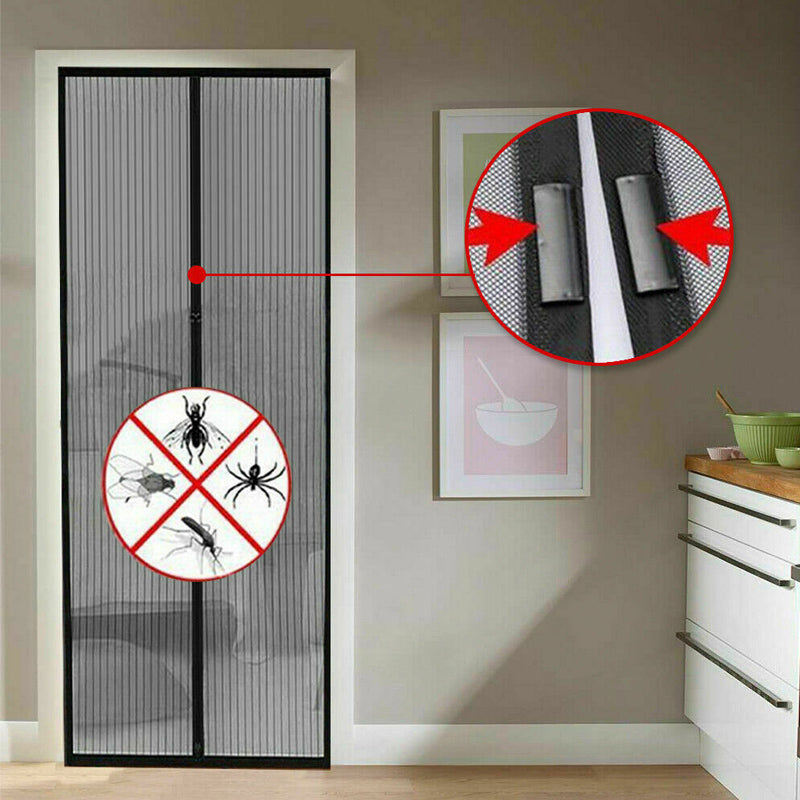 Black Magnetic Closure Mesh Screen Door Fly Curtain