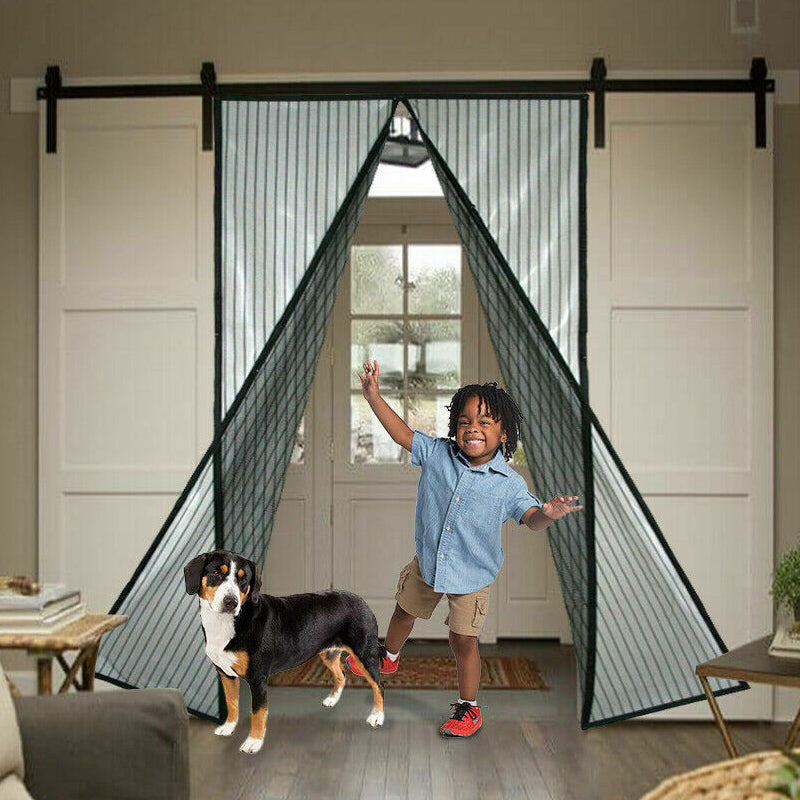 Black Magnetic Closure Mesh Screen Door Fly Curtain