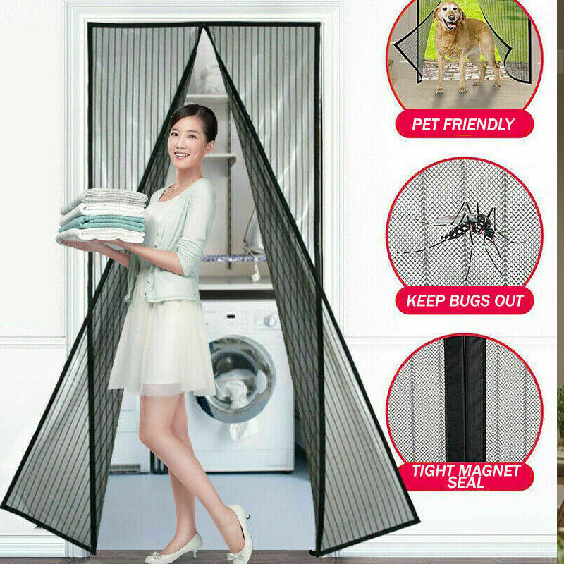 Black Magnetic Closure Mesh Screen Door Fly Curtain