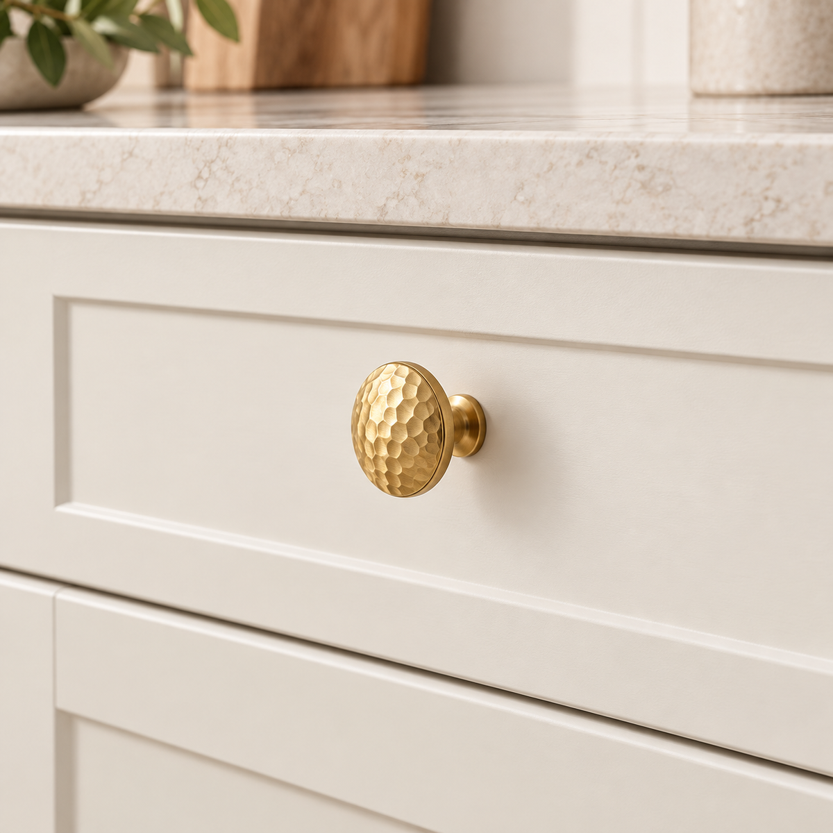 Brushed Brass Cupboard Cabinet Door Hammered Knob 28x25mm - view 2
