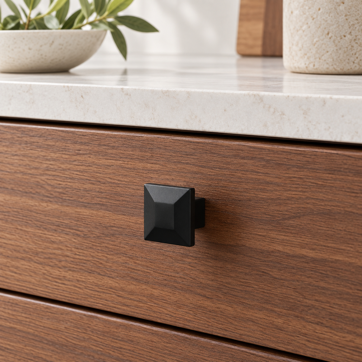 30×30mm Square Black Copper Cabinet Handle Single-Hole Mount - view 2
