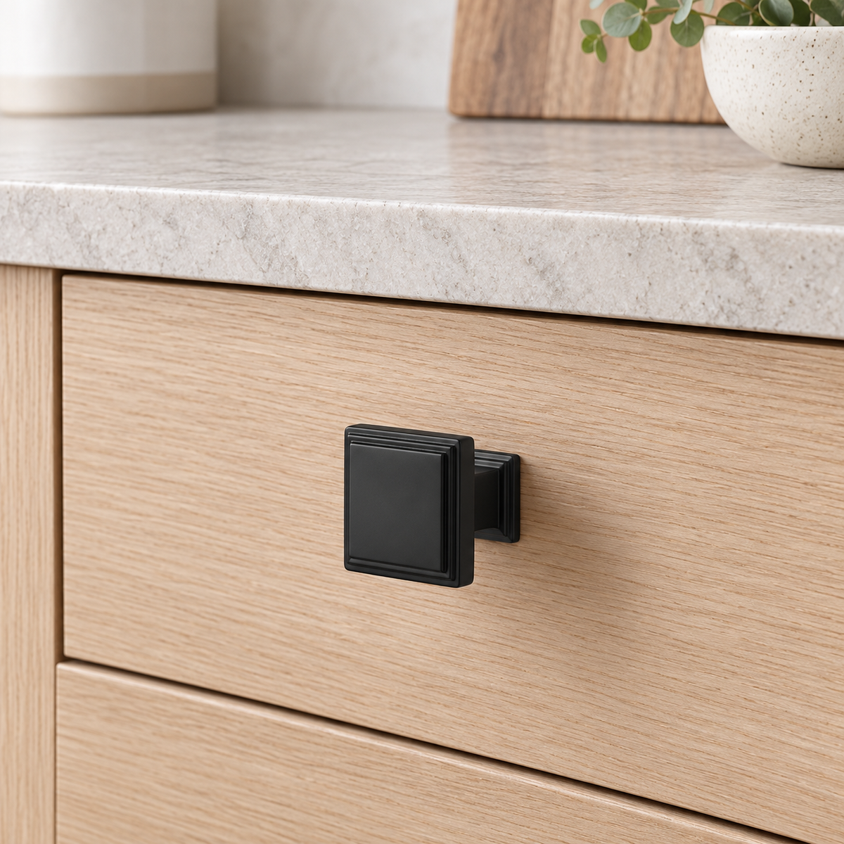 Matte Black Brass Cupboard Cabinet Square Knobs 30x28mm - view 2