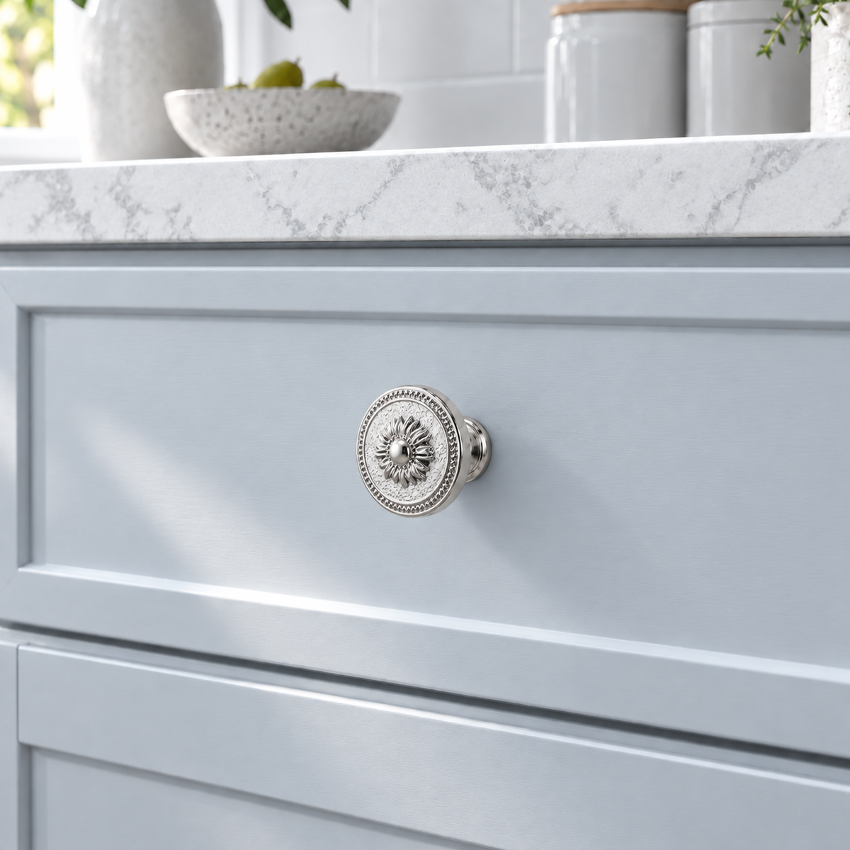 Silver Solid Brass Cupboard Cabinet Knob Single Hole 32x28mm - view 2