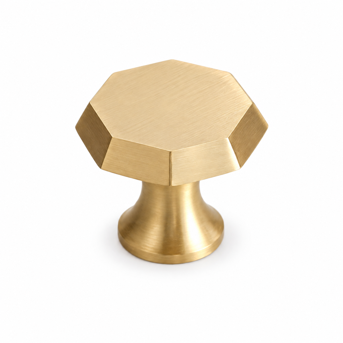 Octagonal Brushed Brass Cupboard Cabinet Door Knob 35mm