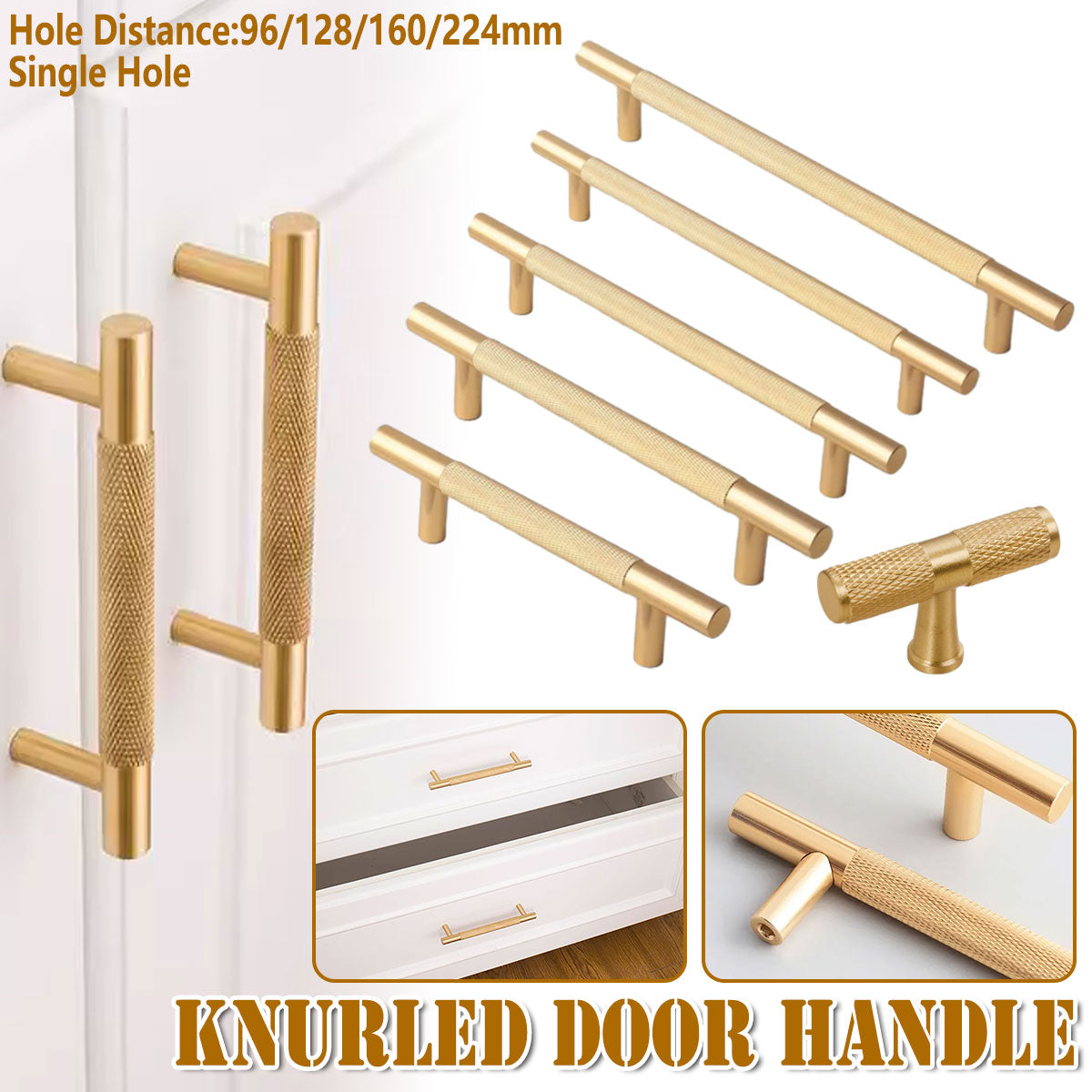 Gold Knurled Full Copper Cabinet Handle for Drawers