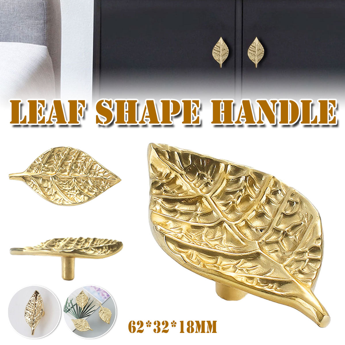 Gold Leaf Shape Metal Cabinet Handle for Drawers and Doors