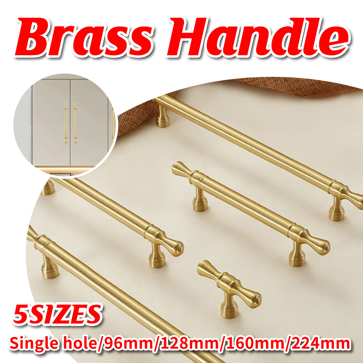 Brass Cabinet and Drawer Handle in Gold with 96–224mm Sizes