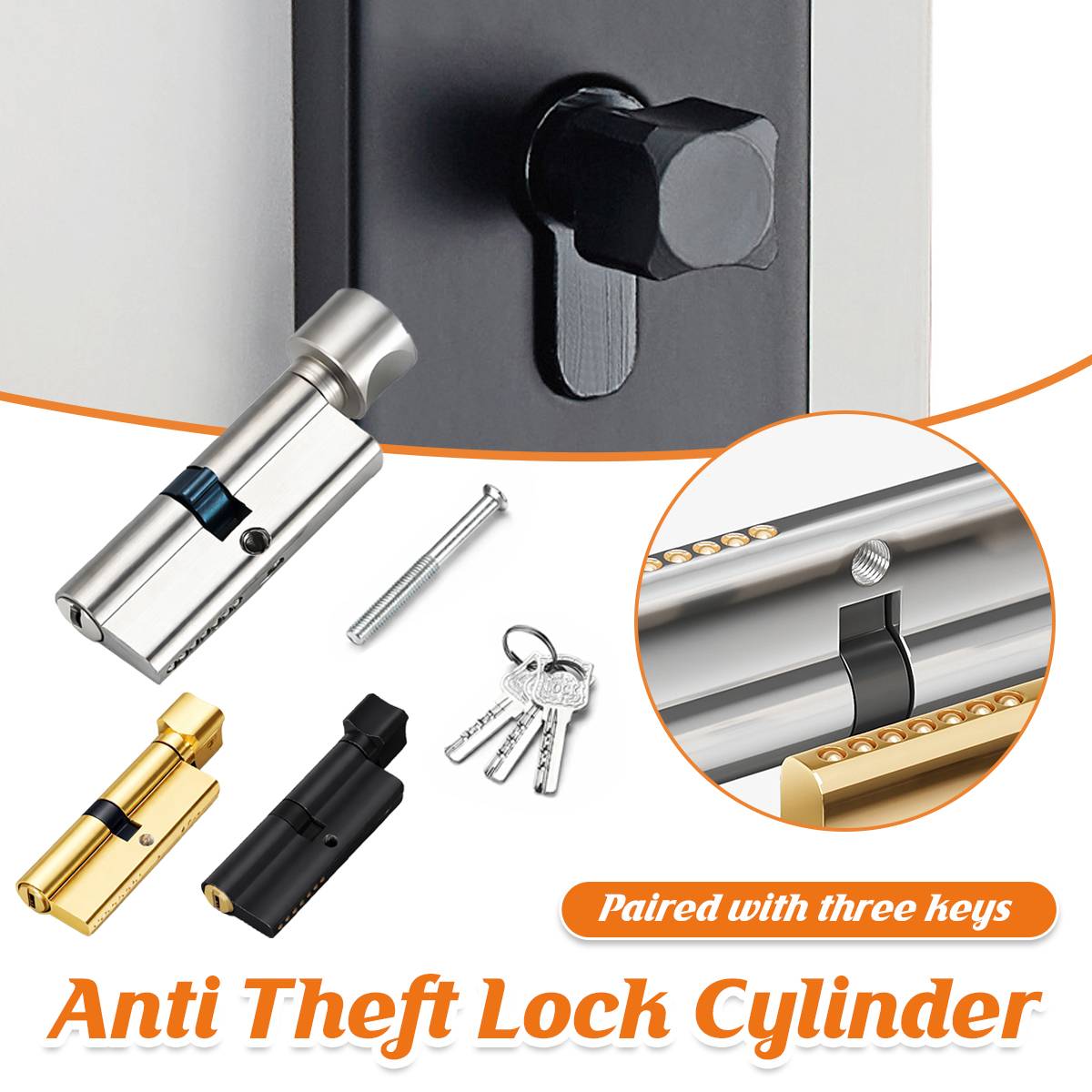 2 Pcs Anti-Theft Lock Cylinder with Three Keys