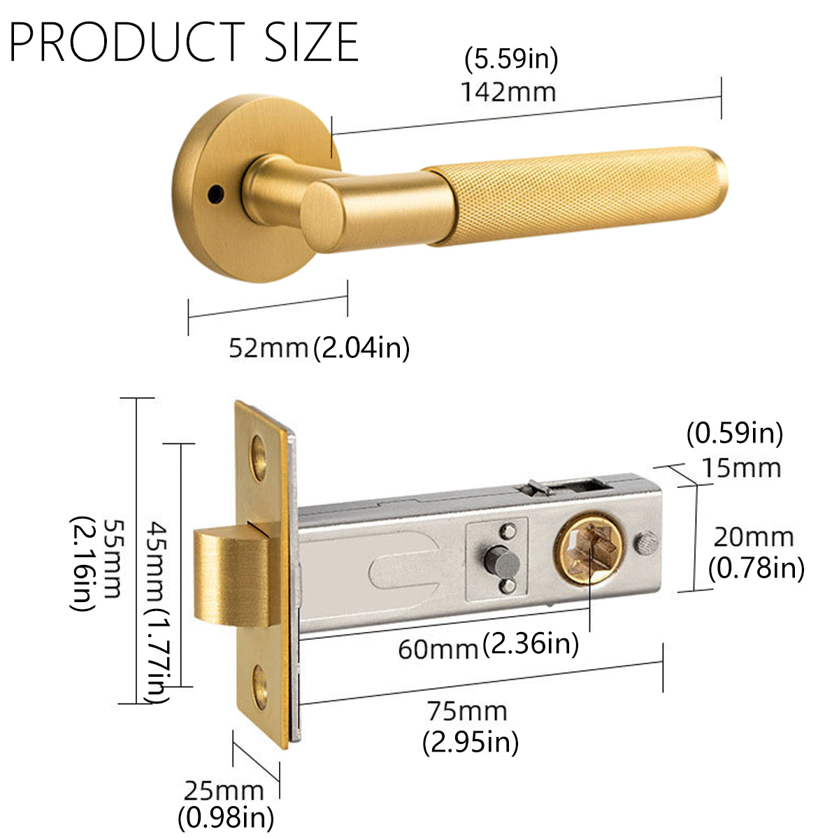 Knurled Zinc Alloy Privacy Lever Handle Set 142mm - view 6
