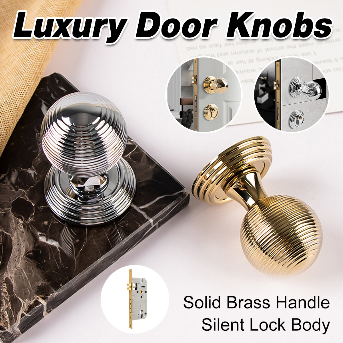 Round Brass Door Knob Lock Set for Bedroom Privacy