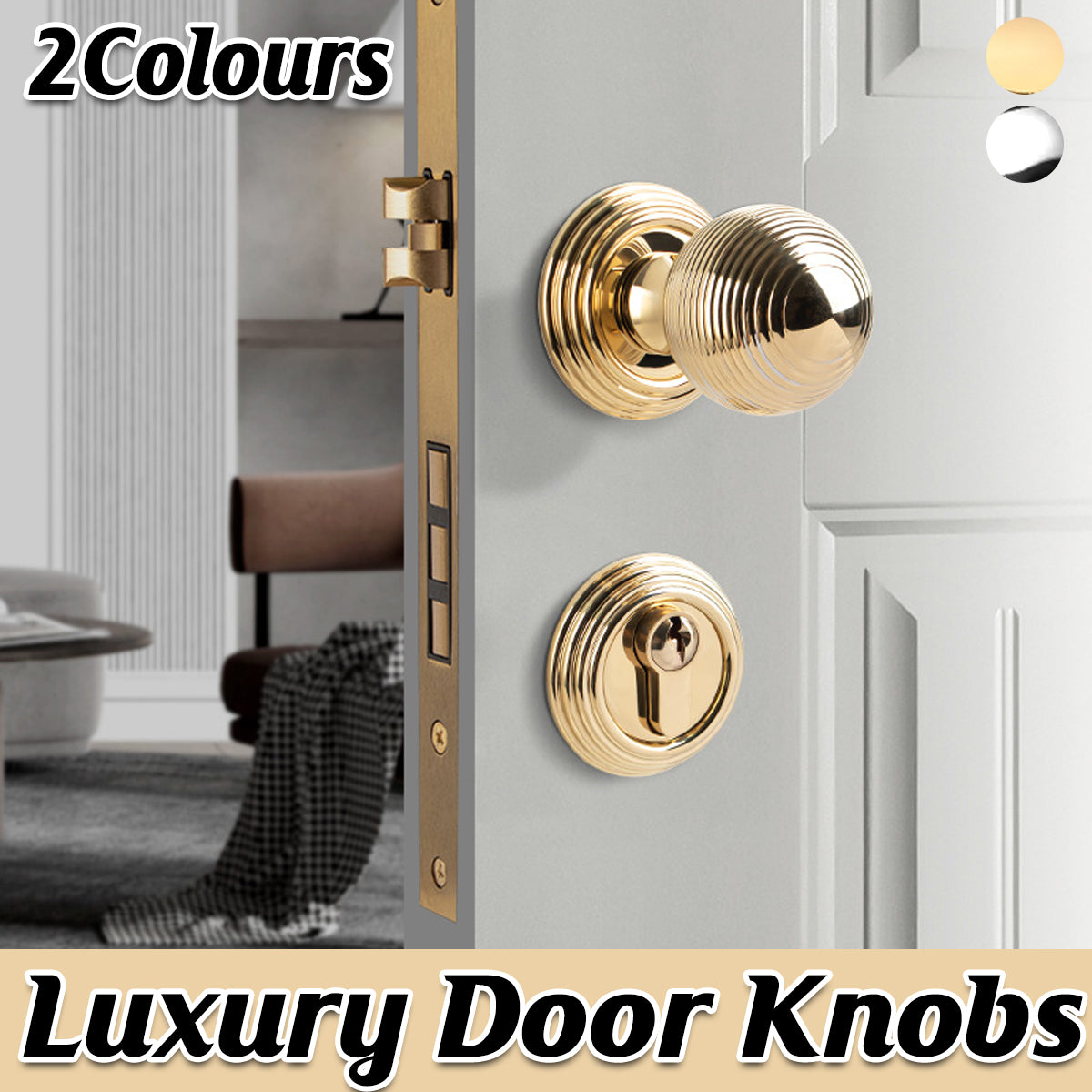 Round Brass Door Knob Lock Set for Bedroom Privacy