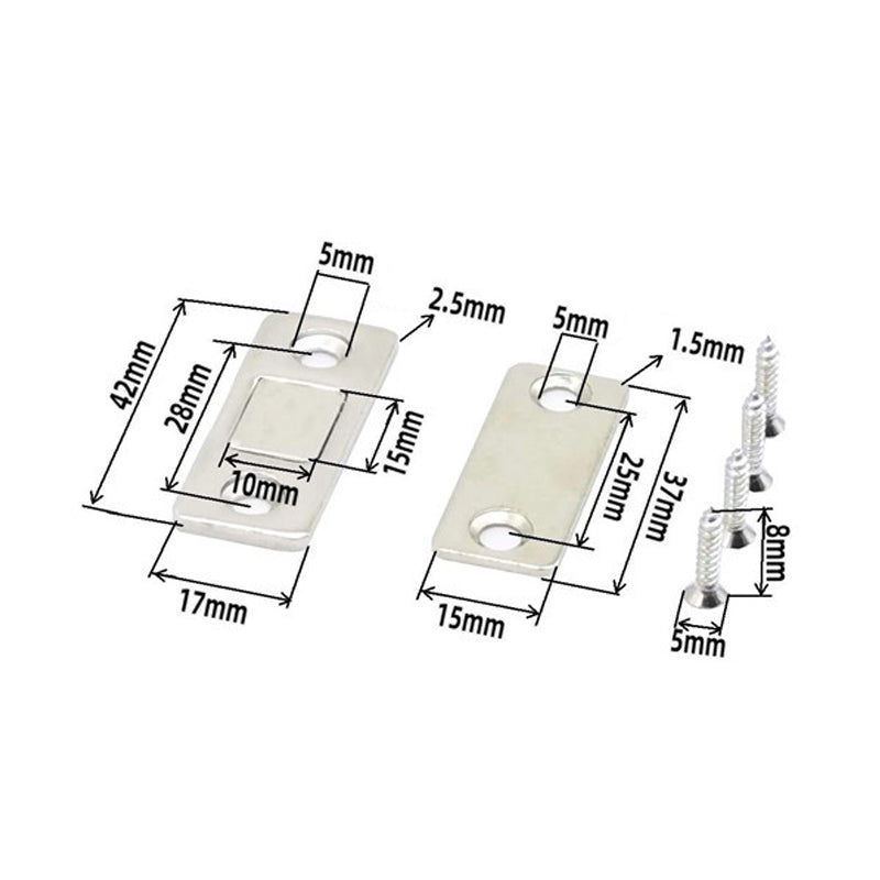 Silver Finish Metal Magnetic Door Catch Ultra-Thin Cabinet Latch