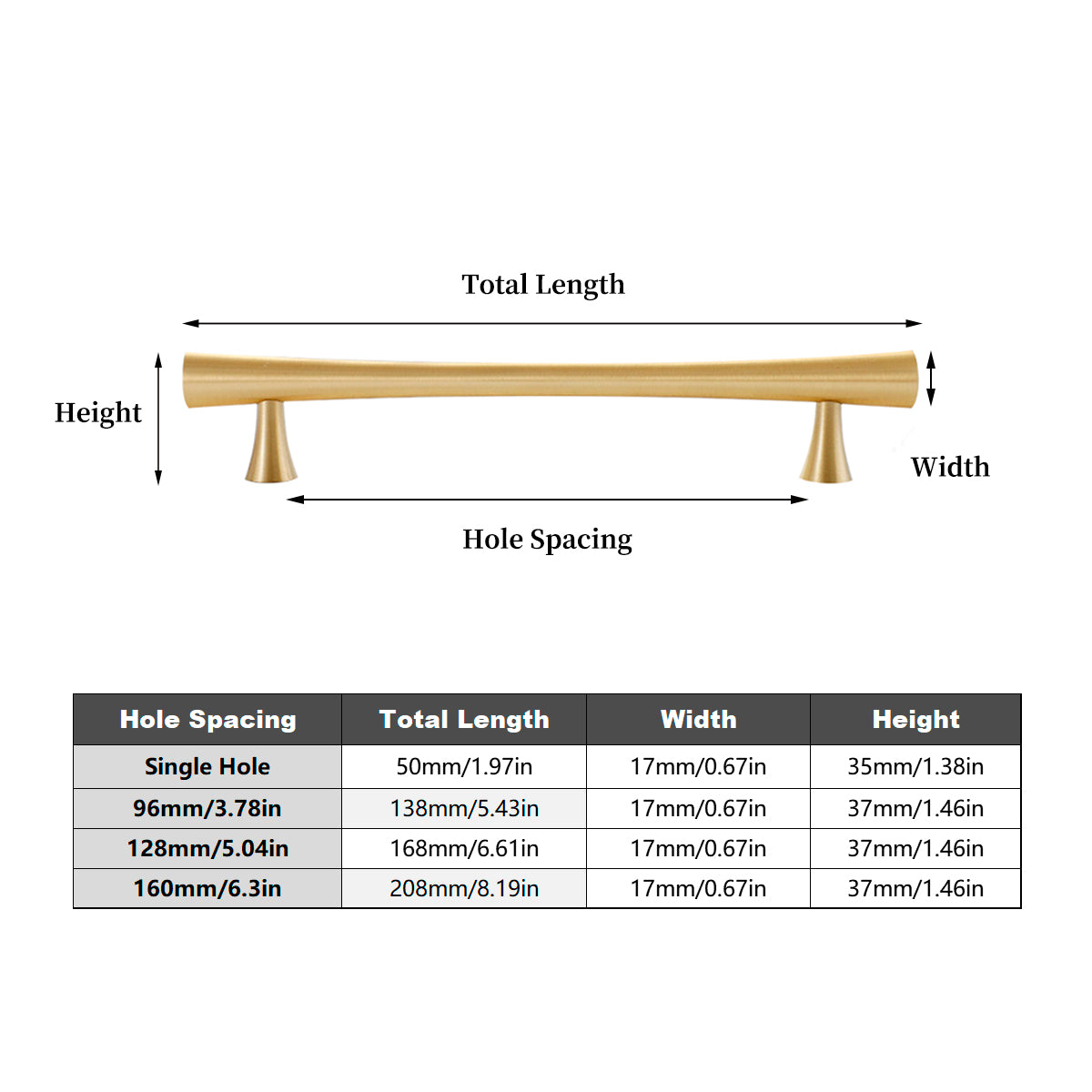 Modern Style Brass Cupboard & Cabinet Door Pull Handle 96-160mm