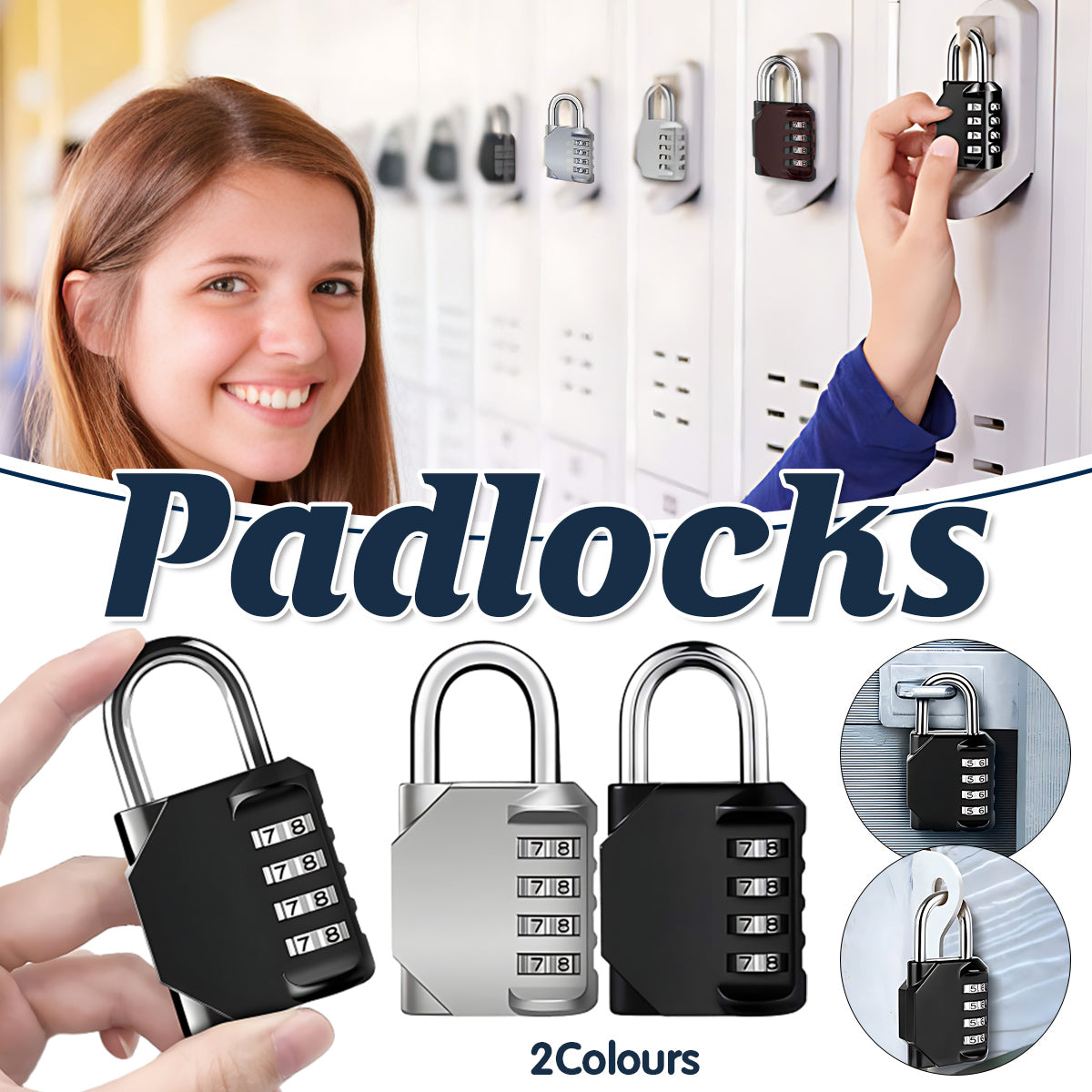 Silver Waterproof Zinc Alloy 4-Digit Combination Padlock
