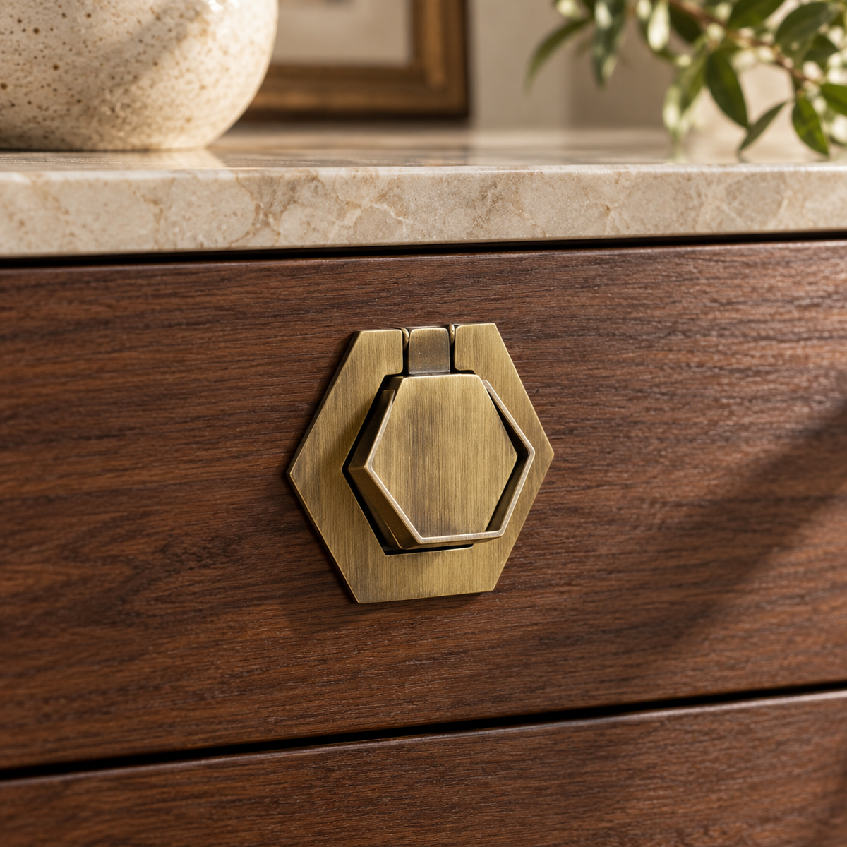 Antique Brass Hexagon Foldable Pull Cabinet Handle 5x4.3cm - view 2