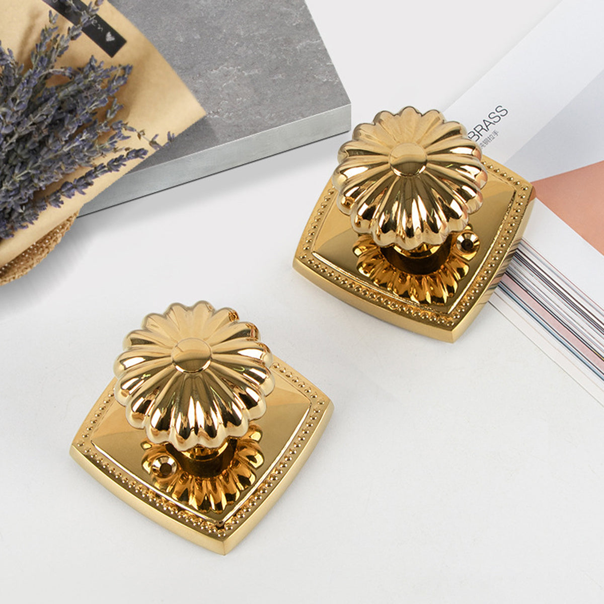 PVD Gold Brass Interior Pumpkin Door Knob Set 75mm x 55mm x 25mm