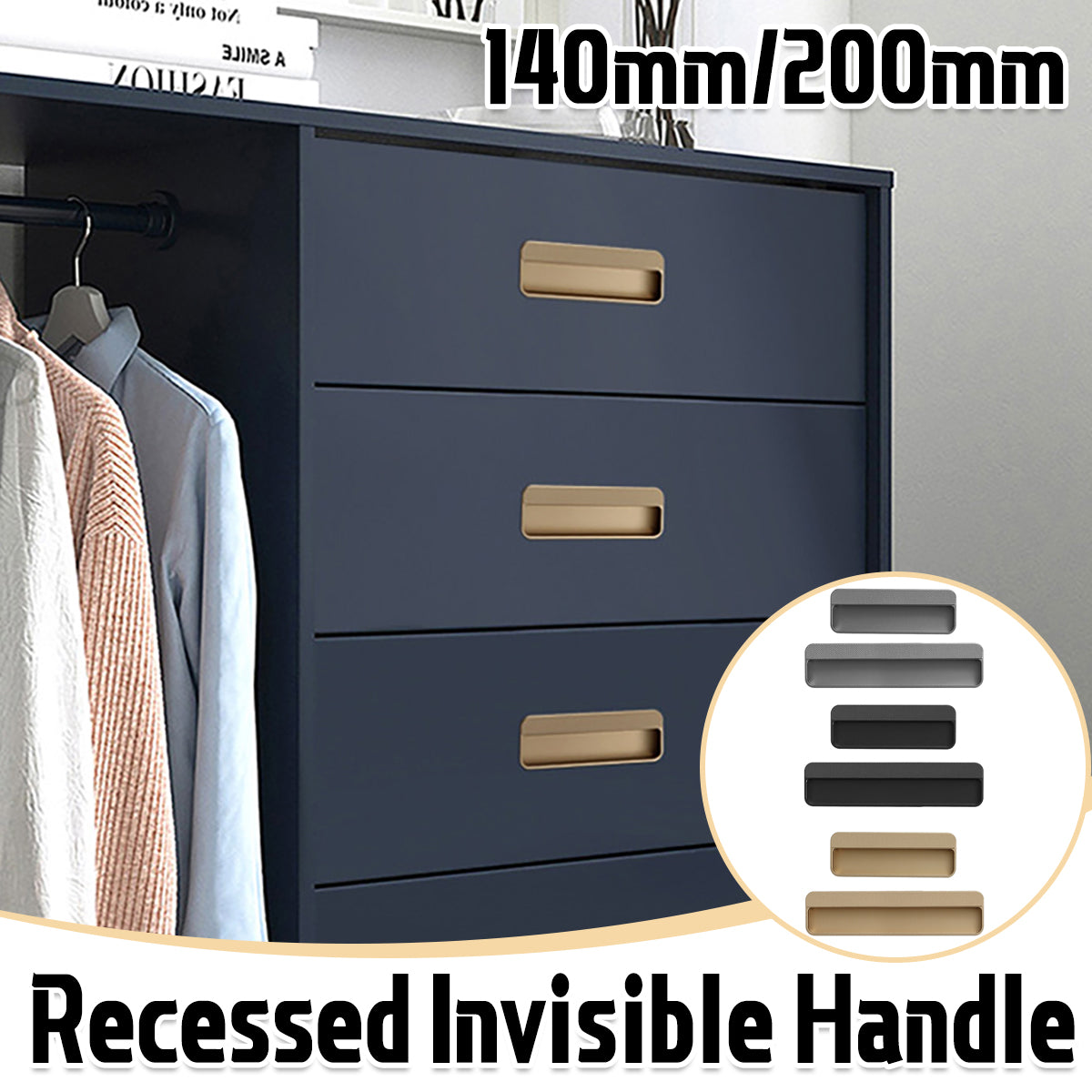 Recessed Cabinet Handle for Sliding Doors 3 Colours