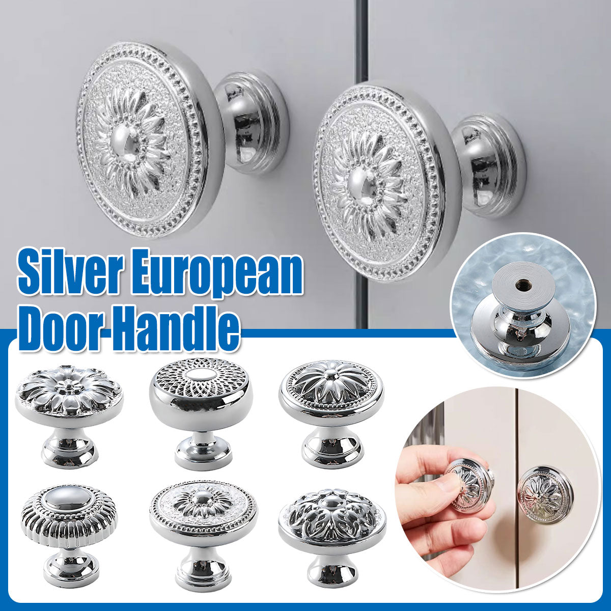 6 Styles Silver Solid Brass Cabinet Handle Single-Hole Mount