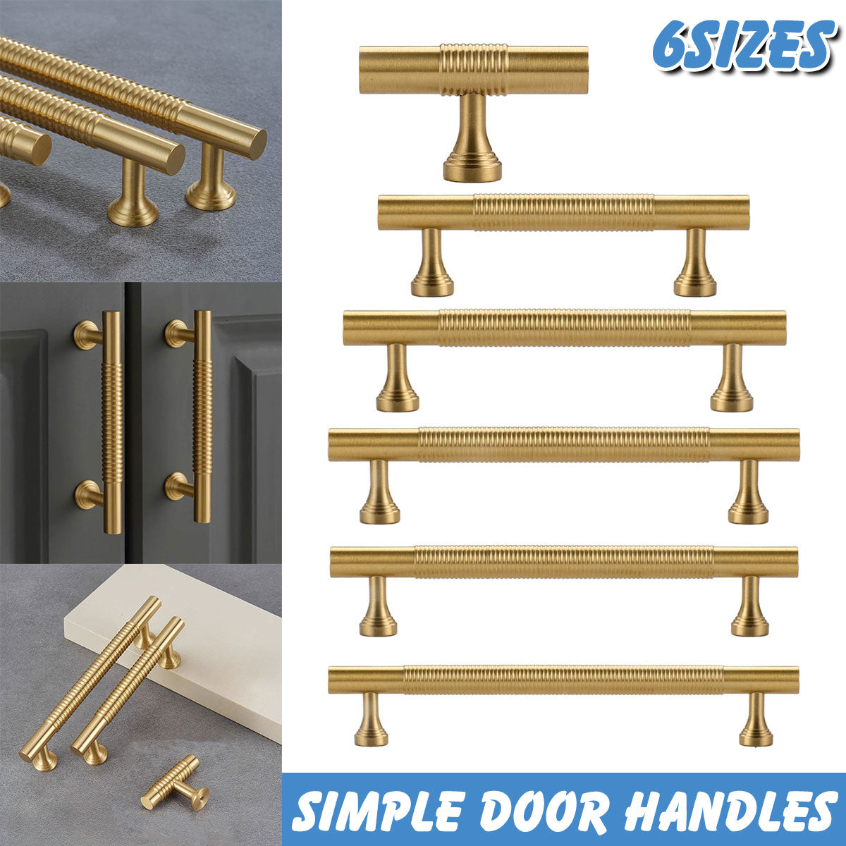 Gold Solid Brass Cabinet Handle with Textured Grip