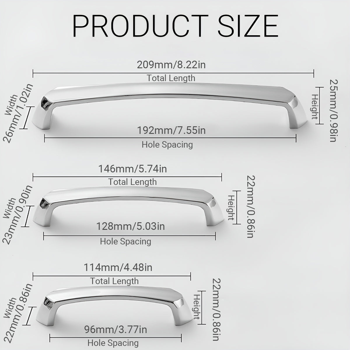 Bright Silver Brass Cupboard & Cabinet Door Pull Handle 96-192mm 2 Hole Distance