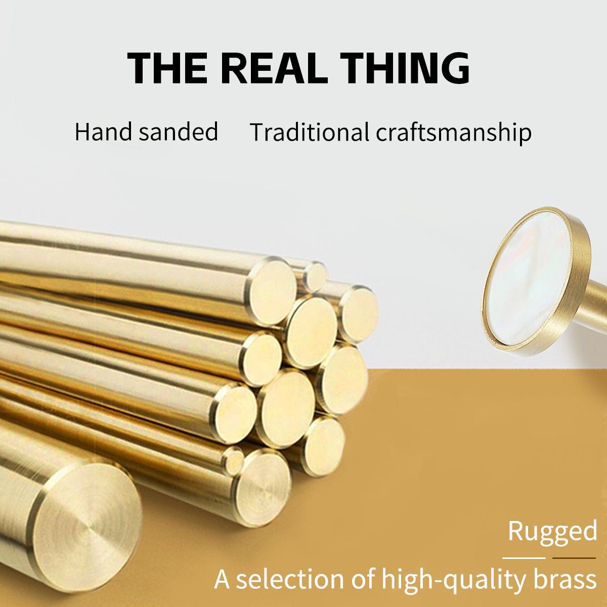 Brushed Brass Cupboard & Cabinet Round Knob With Pearl Inlay 32x25mm