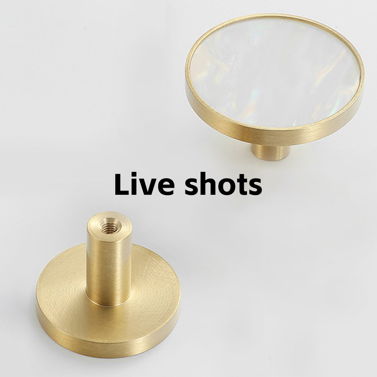 Brushed Brass Cupboard & Cabinet Round Knob With Pearl Inlay 32x25mm
