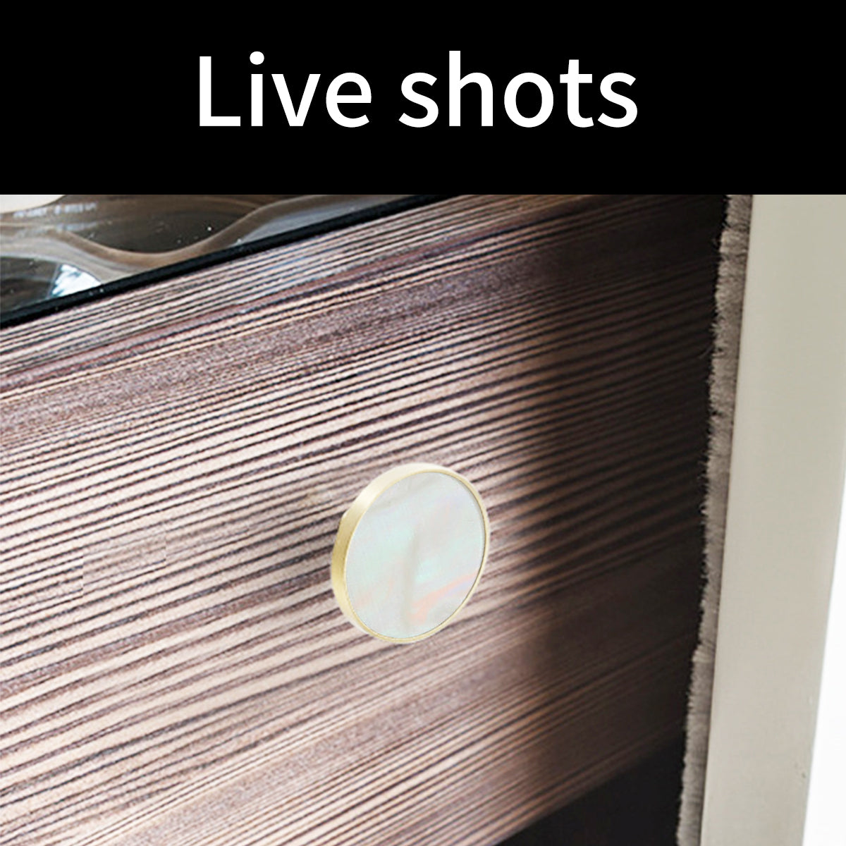 Brushed Brass Cupboard & Cabinet Round Knob With Pearl Inlay 32x25mm