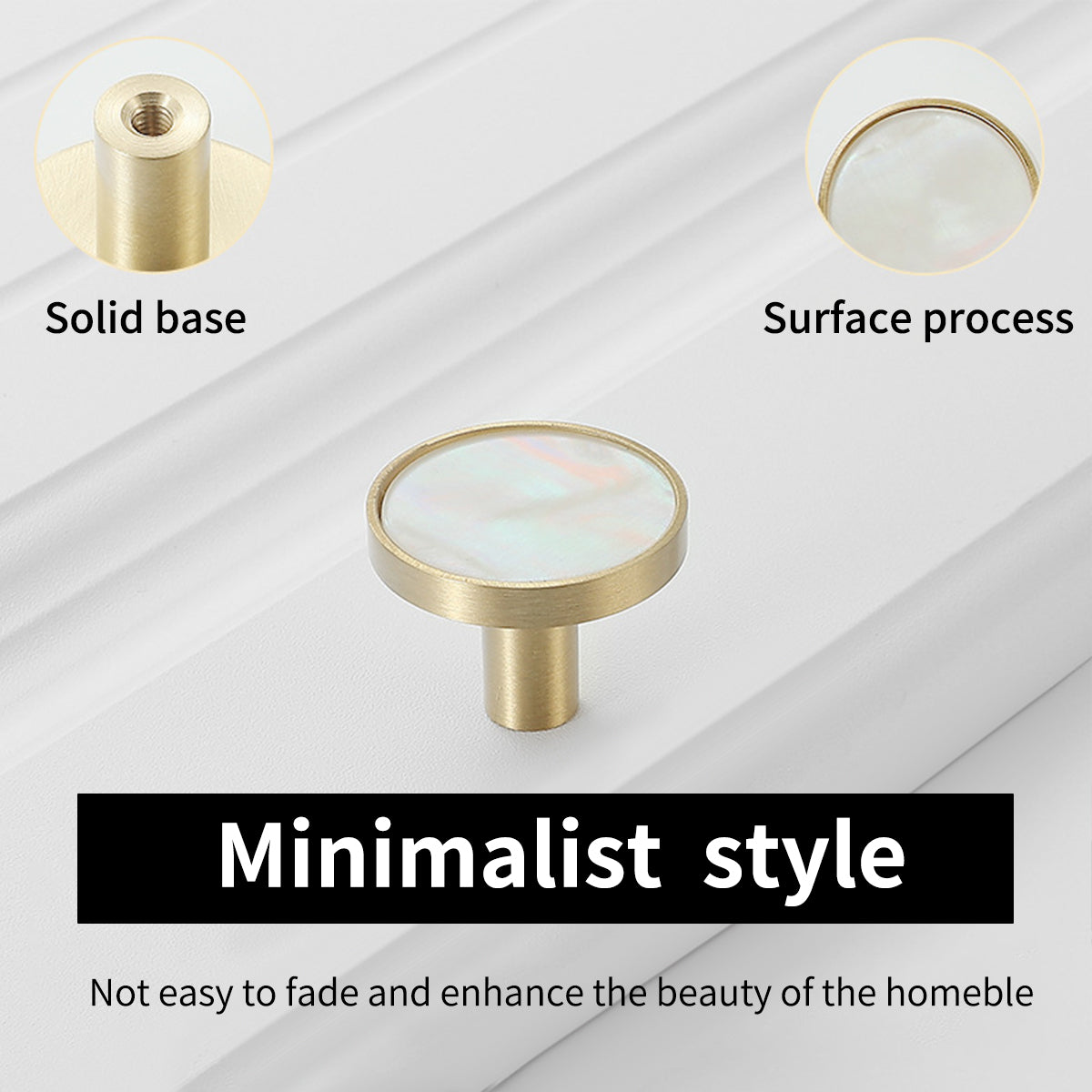 Brushed Brass Cupboard & Cabinet Round Knob With Pearl Inlay 32x25mm
