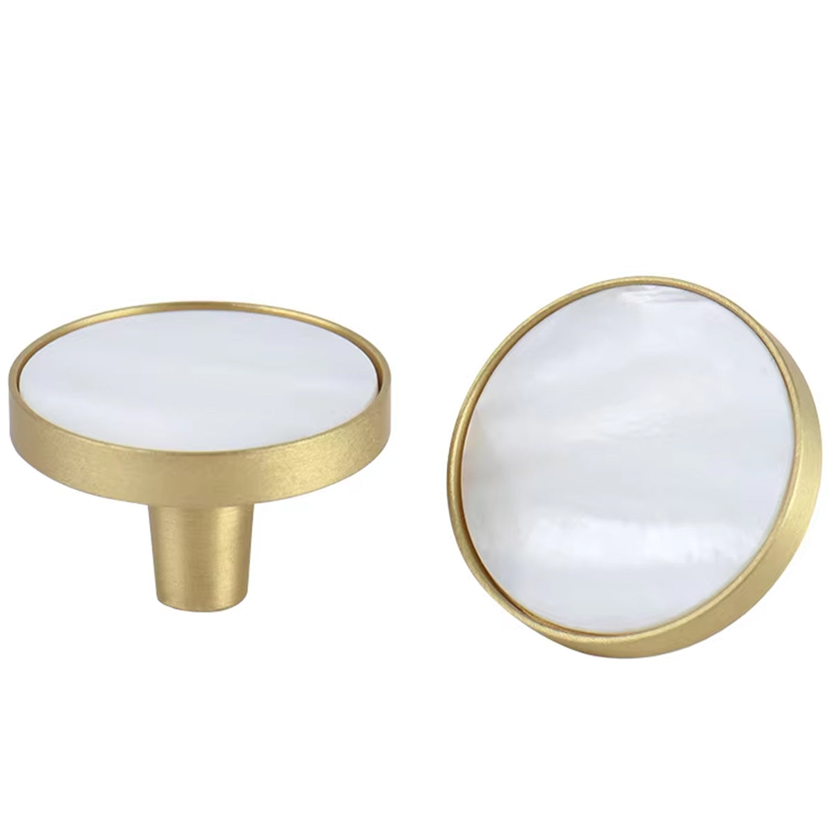 Brushed Brass Cupboard & Cabinet Round Knob With Pearl Inlay 32x25mm