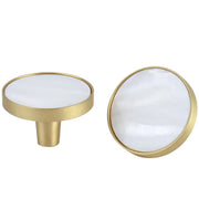 Brushed Brass Cupboard Cabinet Round Knob With Pearl Inlay 32x25mm