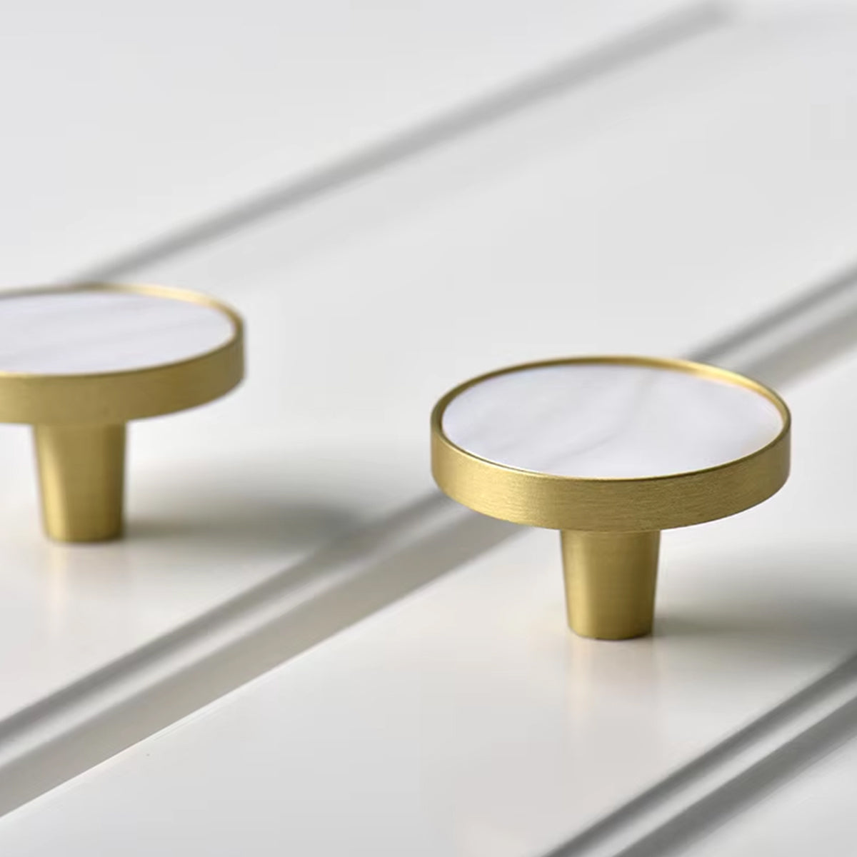 Brushed Brass Cupboard & Cabinet Round Knob With Pearl Inlay 32x25mm